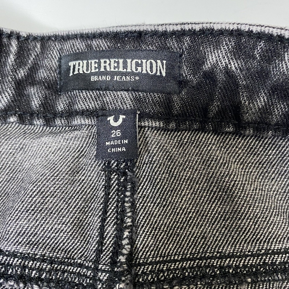 True Religion Vintage Style Charcoal Wash Denim Cargo Mid Skirt Slit Front SZ 26 - Picture 14 of 16